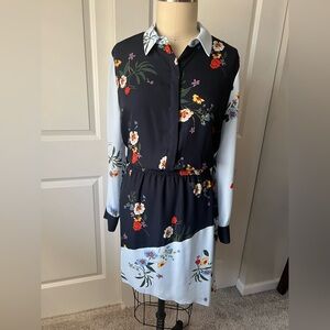 Vince Camuto Blue Floral Long Sleeve Dress
